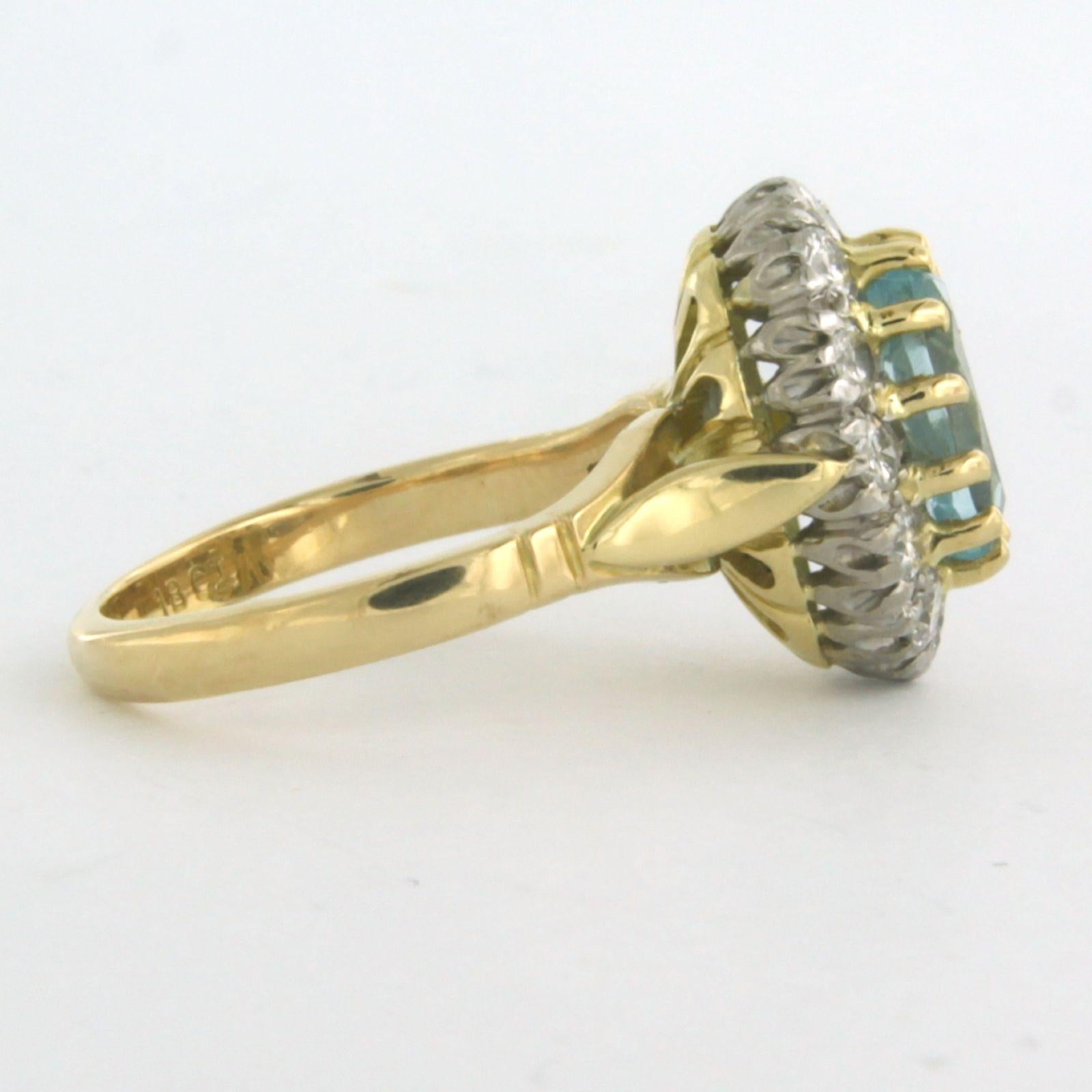 18k bicolour entourage ring set with topaz and entourage brilliant cut diamonds. 0.60ct - F/G - VS/SI - ring size U.S. 6 – EU 16.5(52)

detailed description:

The top of the ring is in an oval shape of 1.5 cm by 1.2 cm wide by 9.3 mm high

Ring size
