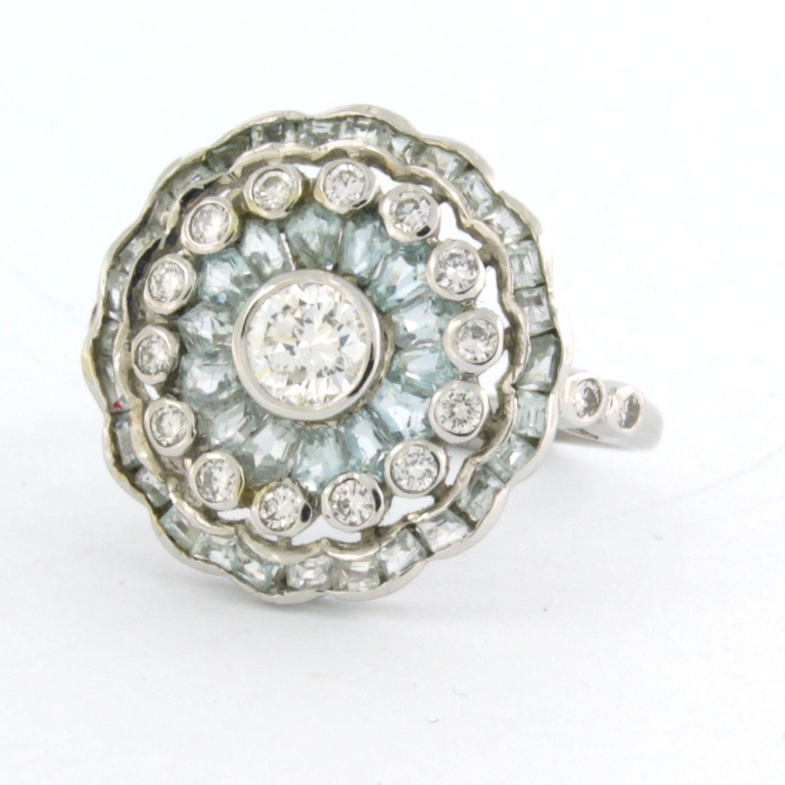 Women's Ring with topaz and brilliant cut diamonds up to 0.65ct 14k white gold For Sale