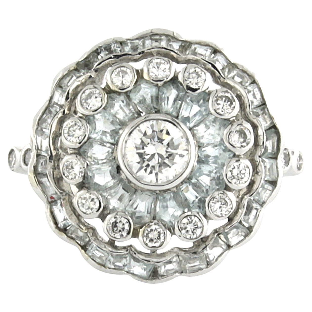 Bague avec topaze et diamants taille brillant jusqu'à 0,65ct Or blanc 14k