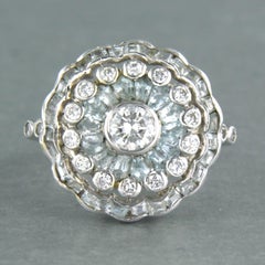 Ring with topaz and brilliant cut diamonds up to 0.65ct 3.0 grams 14k white gold