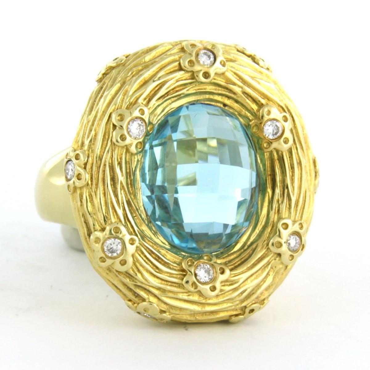 Modern Ring with topaz and diamond 18k yellow gold For Sale