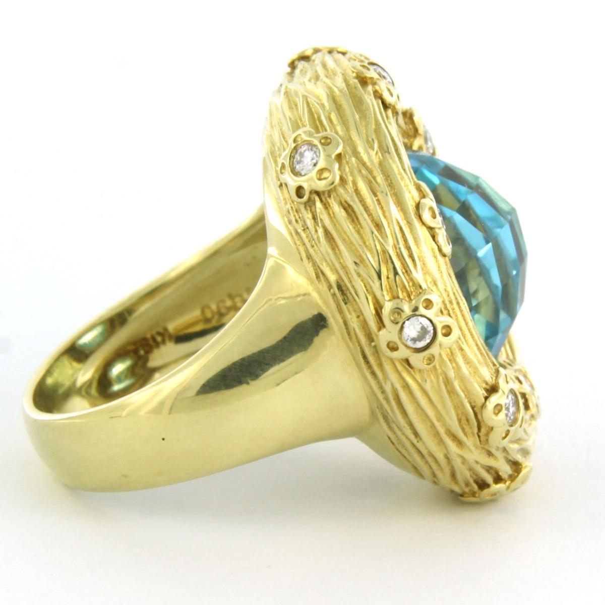 Women's Ring with topaz and diamond 18k yellow gold For Sale