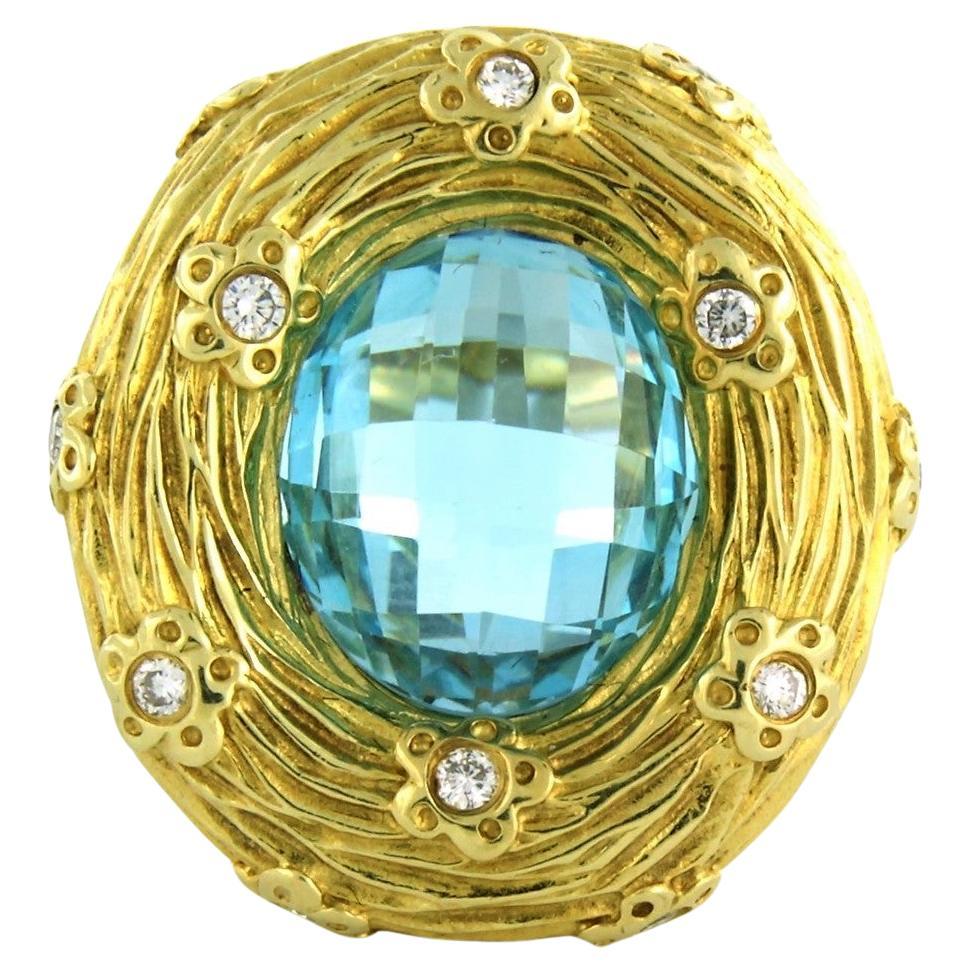 Ring with topaz and diamond 18k yellow gold For Sale