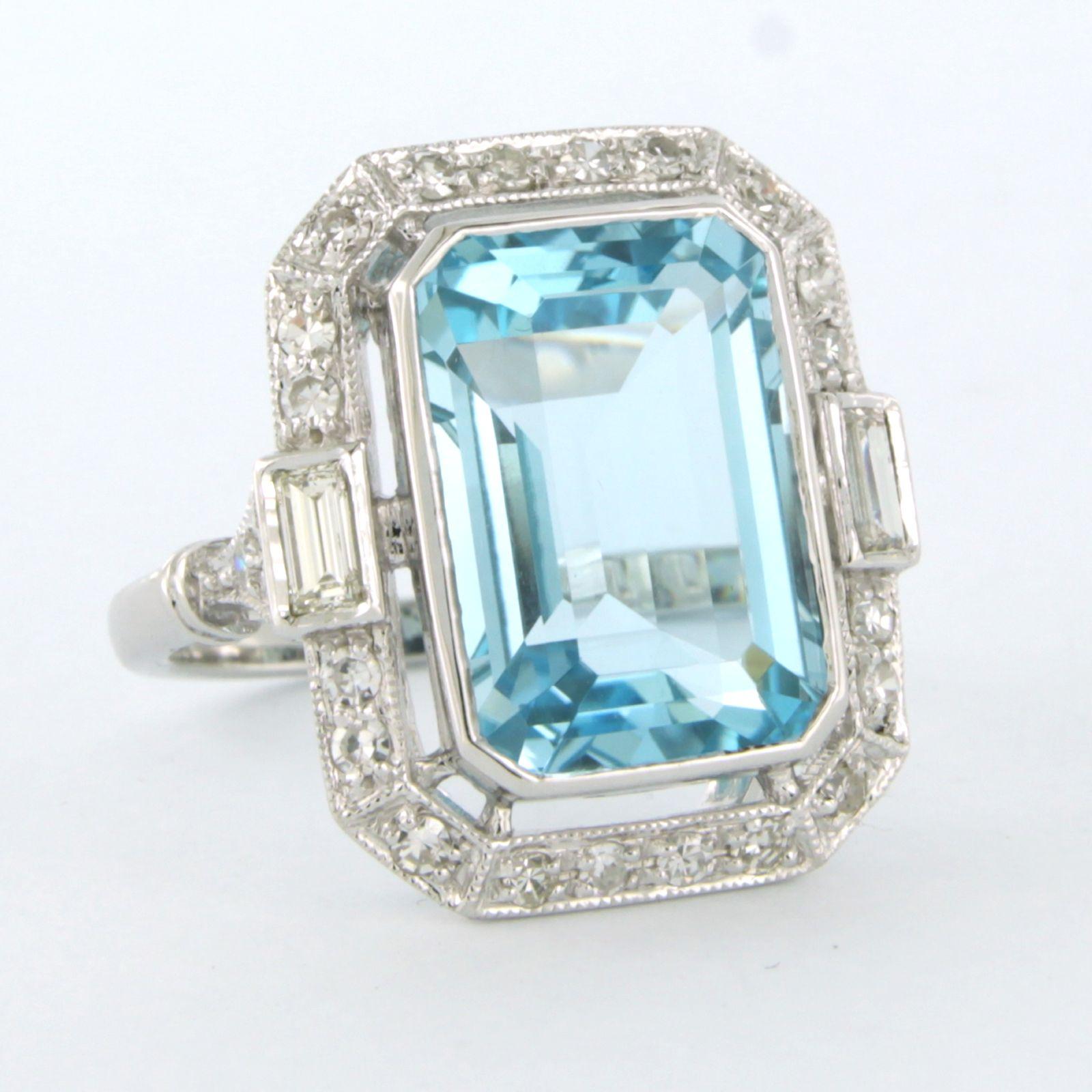 Modern Ring with topaz and diamonds up to 0.86ct. 14k white gold For Sale