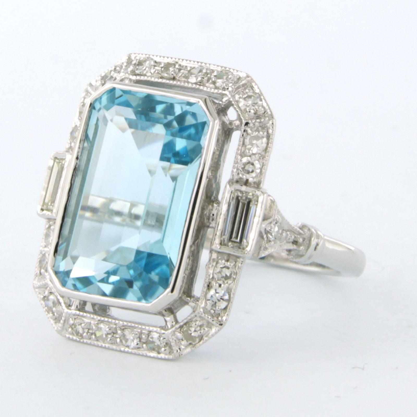 Single Cut Ring with topaz and diamonds up to 0.86ct. 14k white gold For Sale