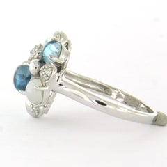 Ring with topaz, moonstone and brilliant cut diamonds up to 0.20ct 18k gold
