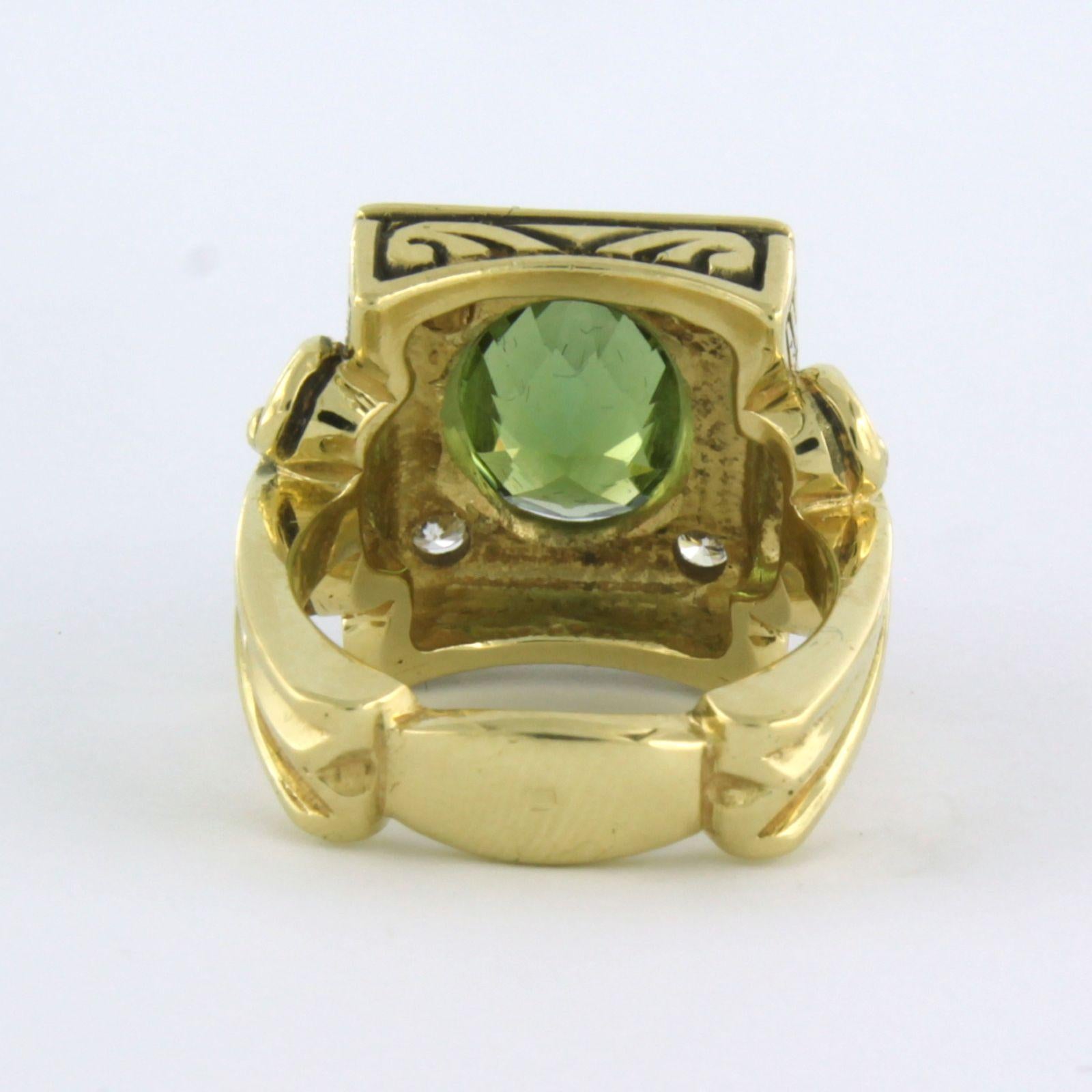 Brilliant Cut Ring with tourmaline and brilliant cut diamond up to 0.16ct 18k yellow gold For Sale