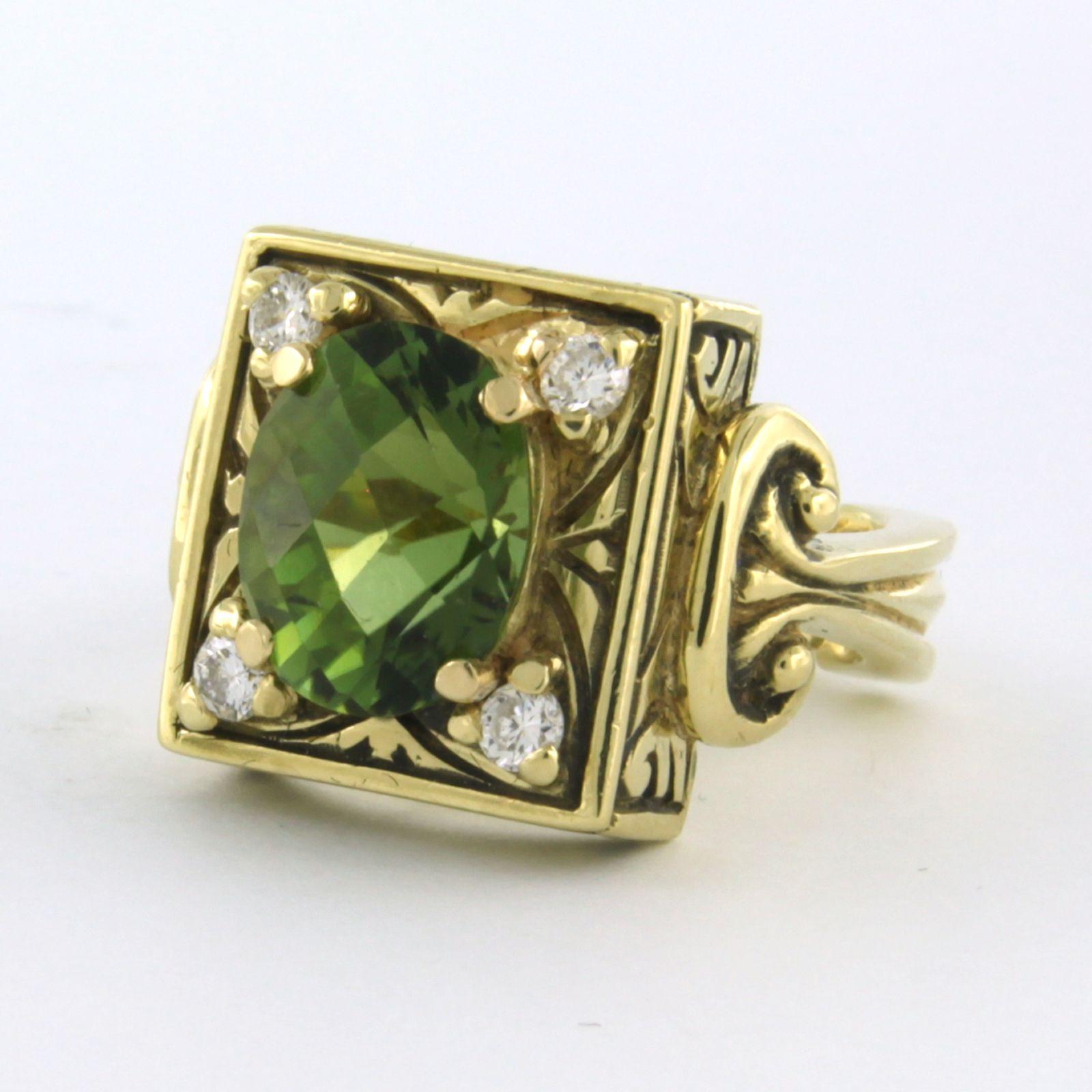 Women's Ring with tourmaline and brilliant cut diamond up to 0.16ct 18k yellow gold For Sale