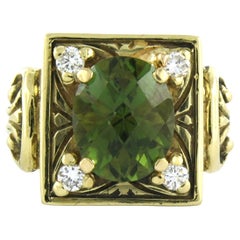 Ring with tourmaline and brilliant cut diamond up to 0.16ct 18k yellow gold