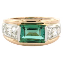 Ring with tourmaline and brilliant cut diamonds 0.50 ct, 18k gold