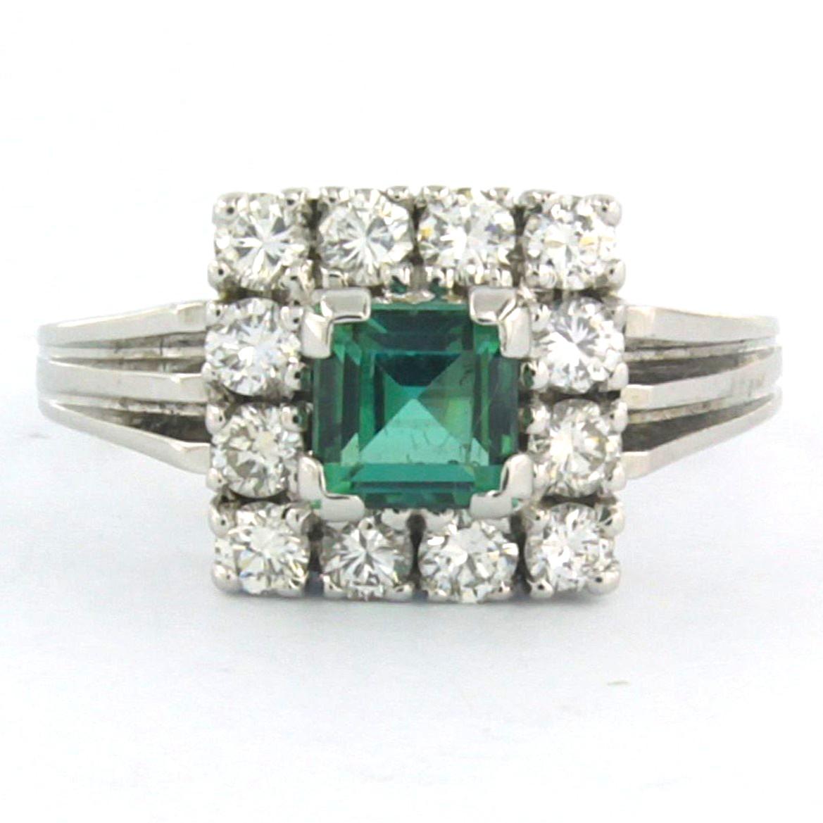 Brilliant Cut Ring with tourmaline and brilliant cut diamonds up to 0.63ct 14k gold 5.0 grams For Sale