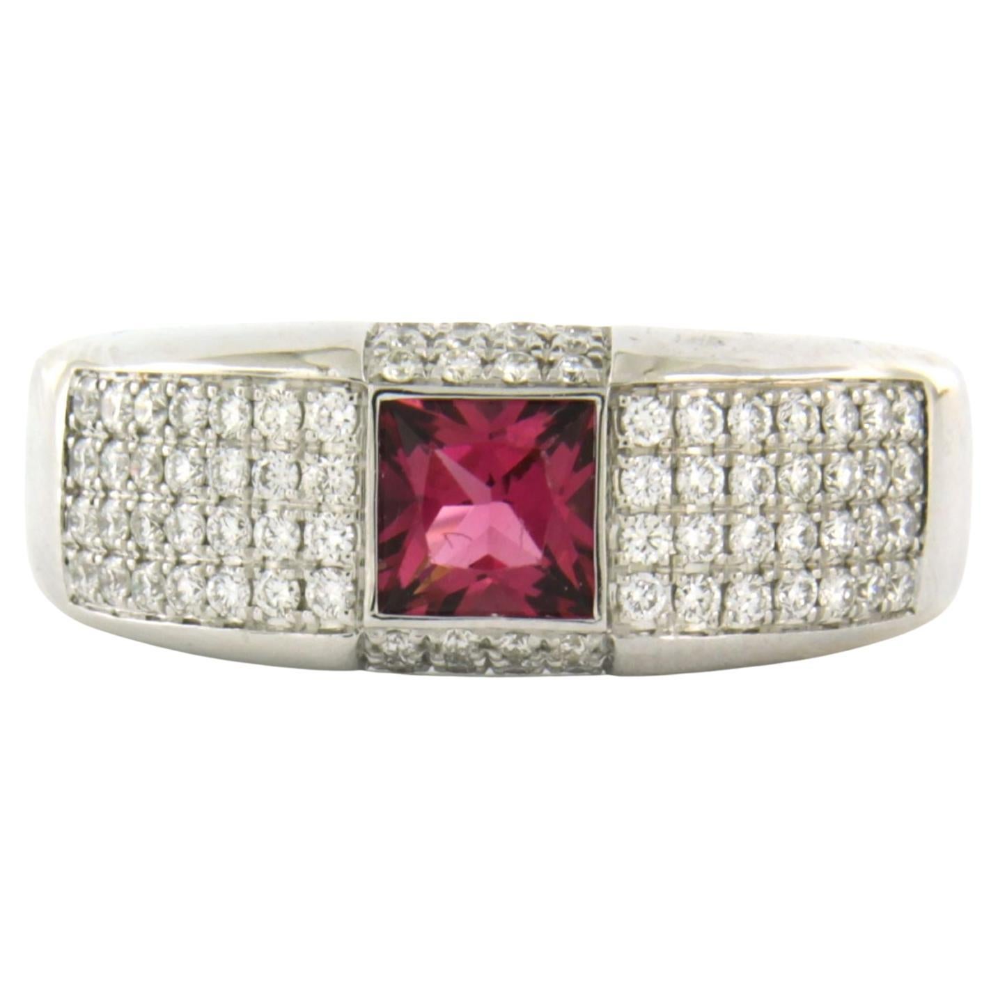 Ring mit Turmalin und Diamanten 0,50 Karat - 18 Karat Weißgold