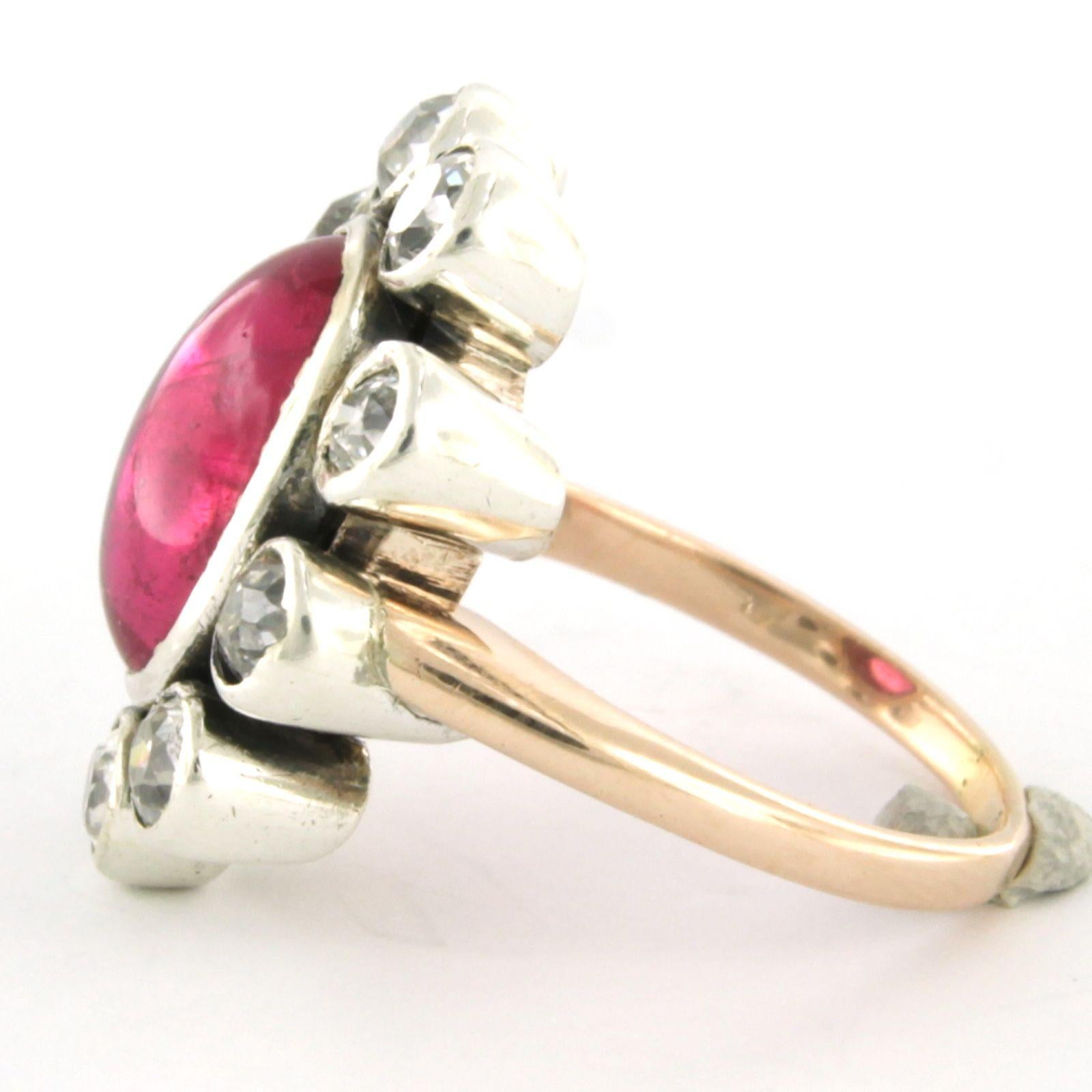 Ring with Tourmaline and old mine cut diamonds up to 1.50ct 10k gold and silver In Excellent Condition In The Hague, ZH