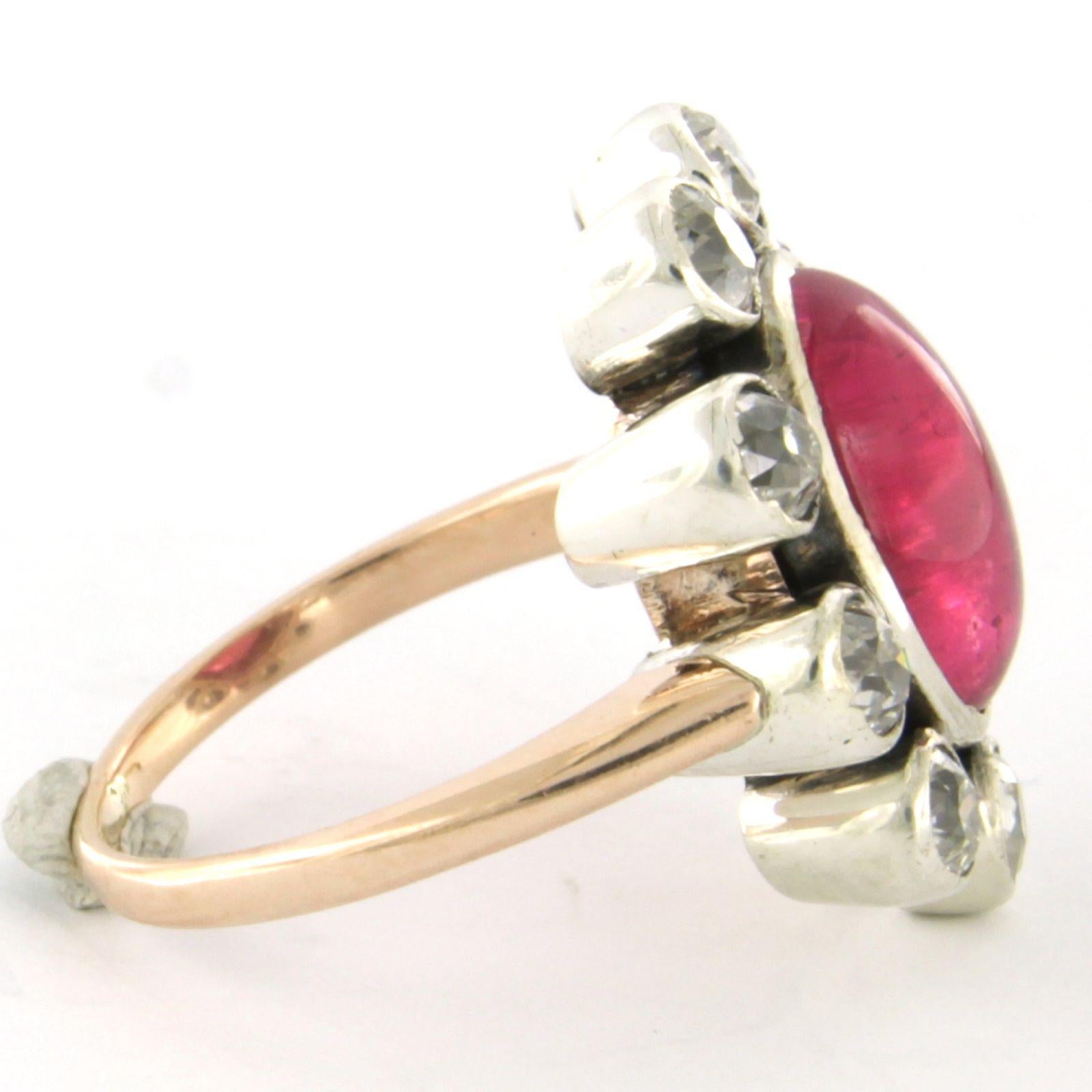 Women's Ring with Tourmaline and old mine cut diamonds up to 1.50ct 10k gold and silver