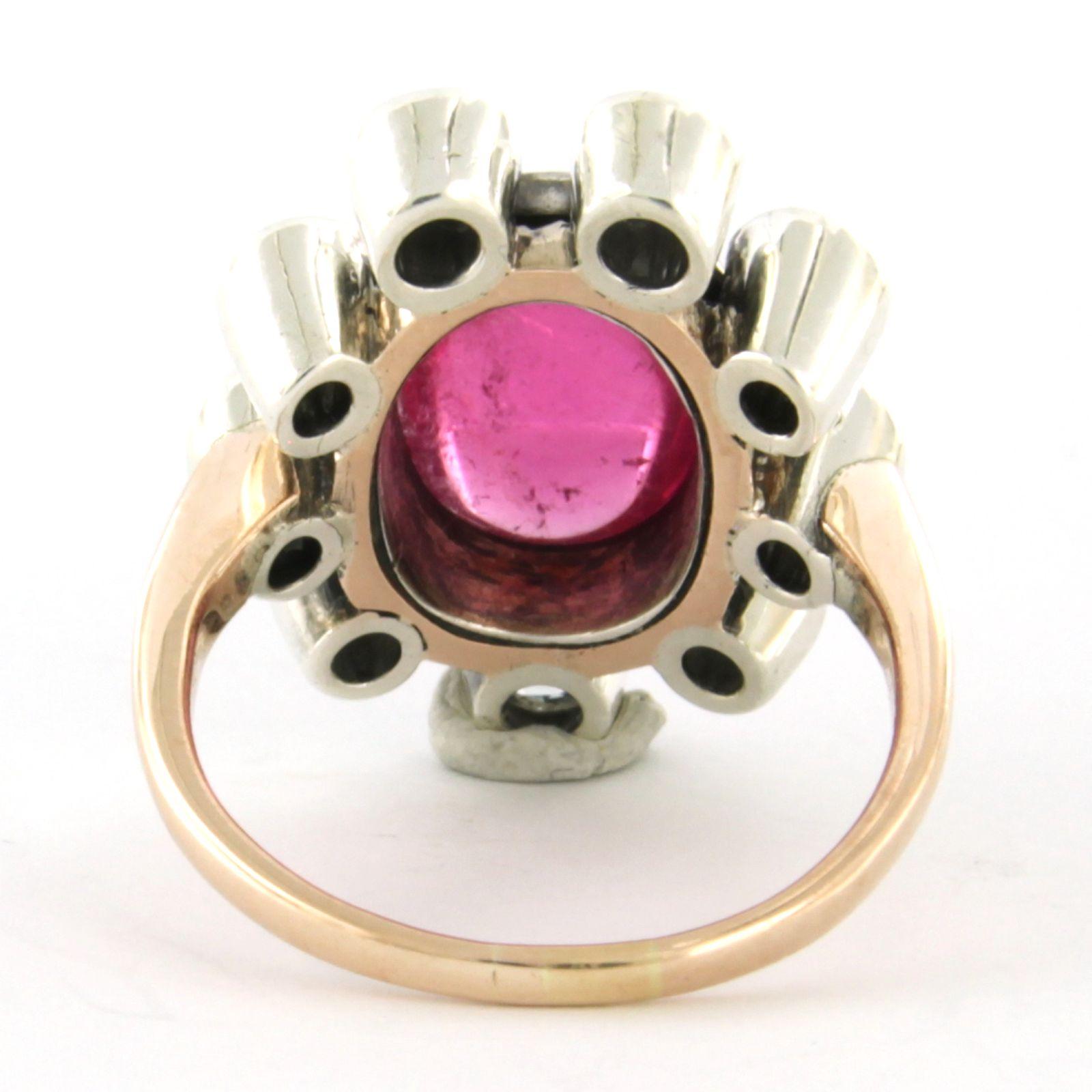 Ring with Tourmaline and old mine cut diamonds up to 1.50ct 10k gold and silver 1