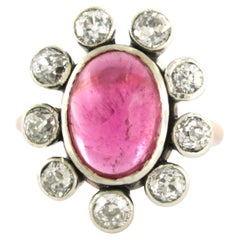 Ring with Tourmaline and old mine cut diamonds up to 1.50ct 10k gold and silver