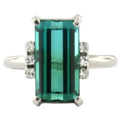 Ring with tourmaline up to 3.50ct and single cut diamonds up to 0.12ct 14k gold