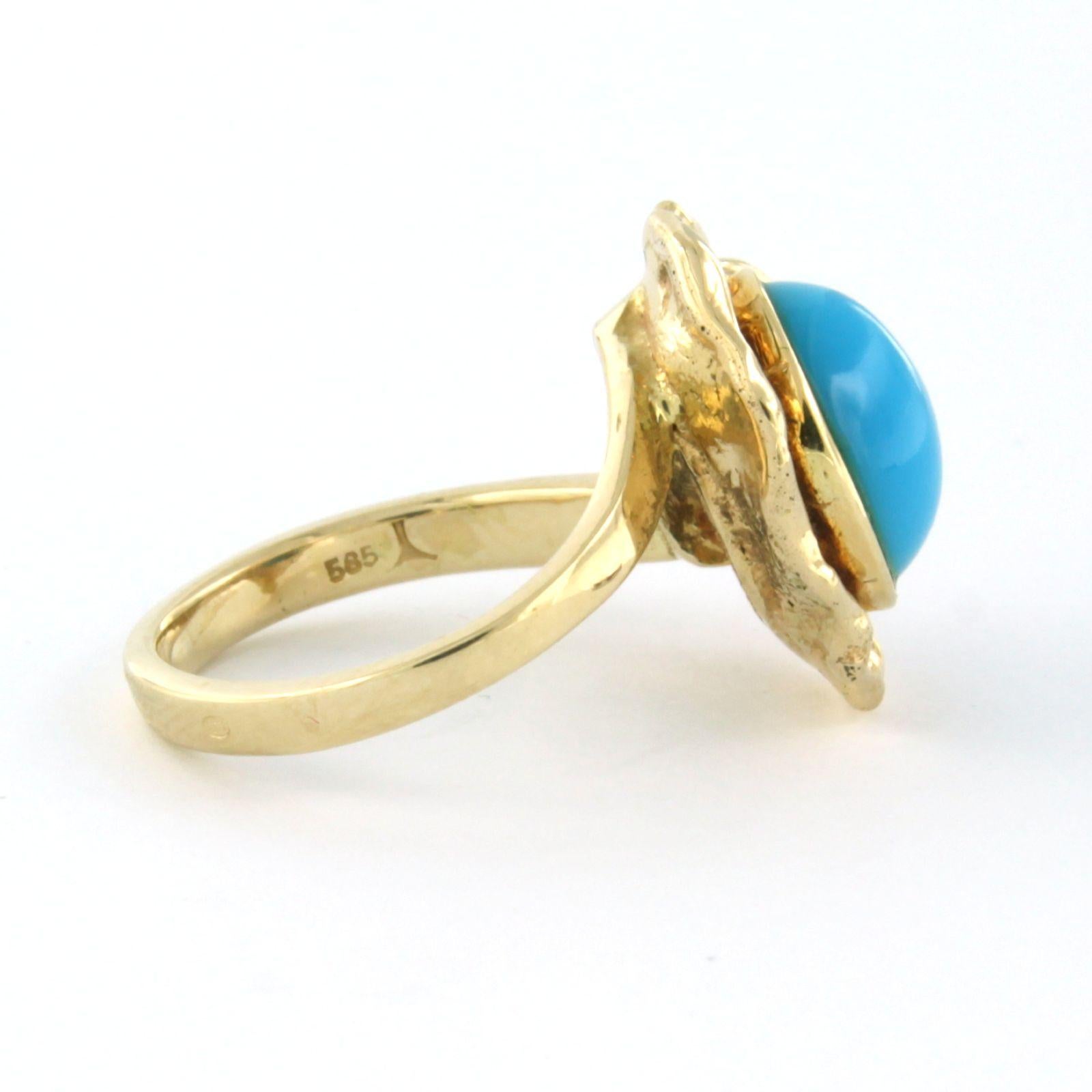 Modern Ring with turquoise 14k yellow gold For Sale