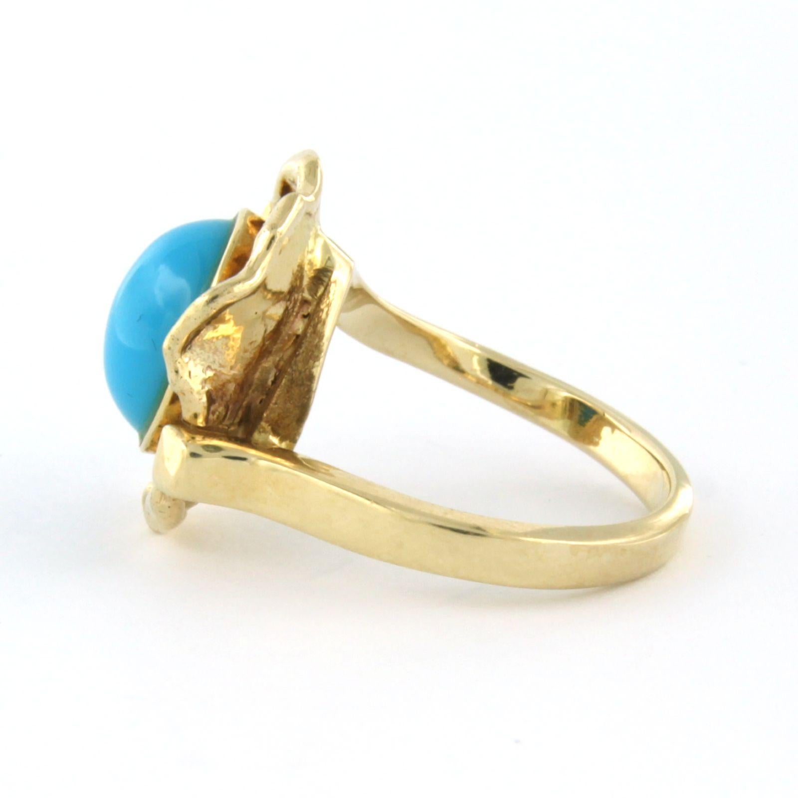 Ring with turquoise 14k yellow gold In Good Condition For Sale In The Hague, ZH