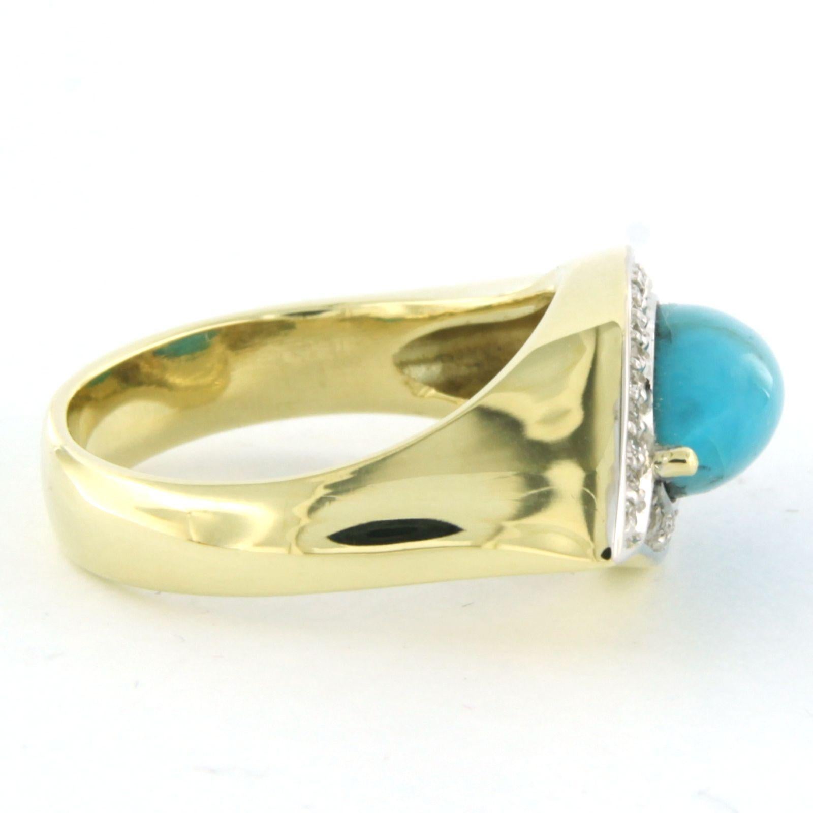 Bague en or bicolore 14k sertie de turquoise et de diamants taille brillant jusqu'à environ 0.15 ct - F/G - VS/SI - taille de bague US 6.5 - EU 17 (53)

Description détaillée

La partie supérieure de l'anneau mesure 1,0 cm de large et 7,2 mm de