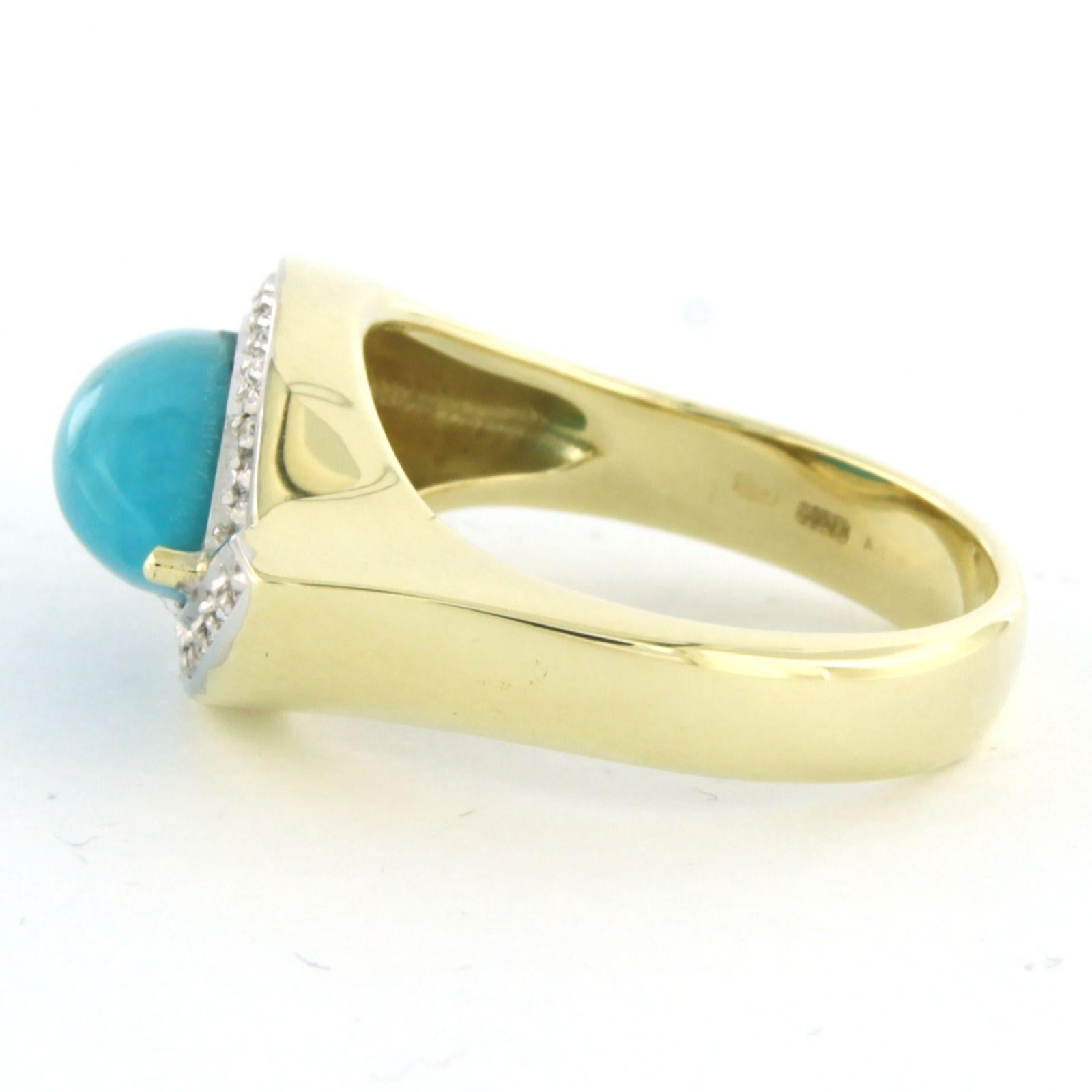Moderne Bague avec turquoise et diamants taille brillant jusqu'à 0,15ct Or 14k 8,6 grammes en vente