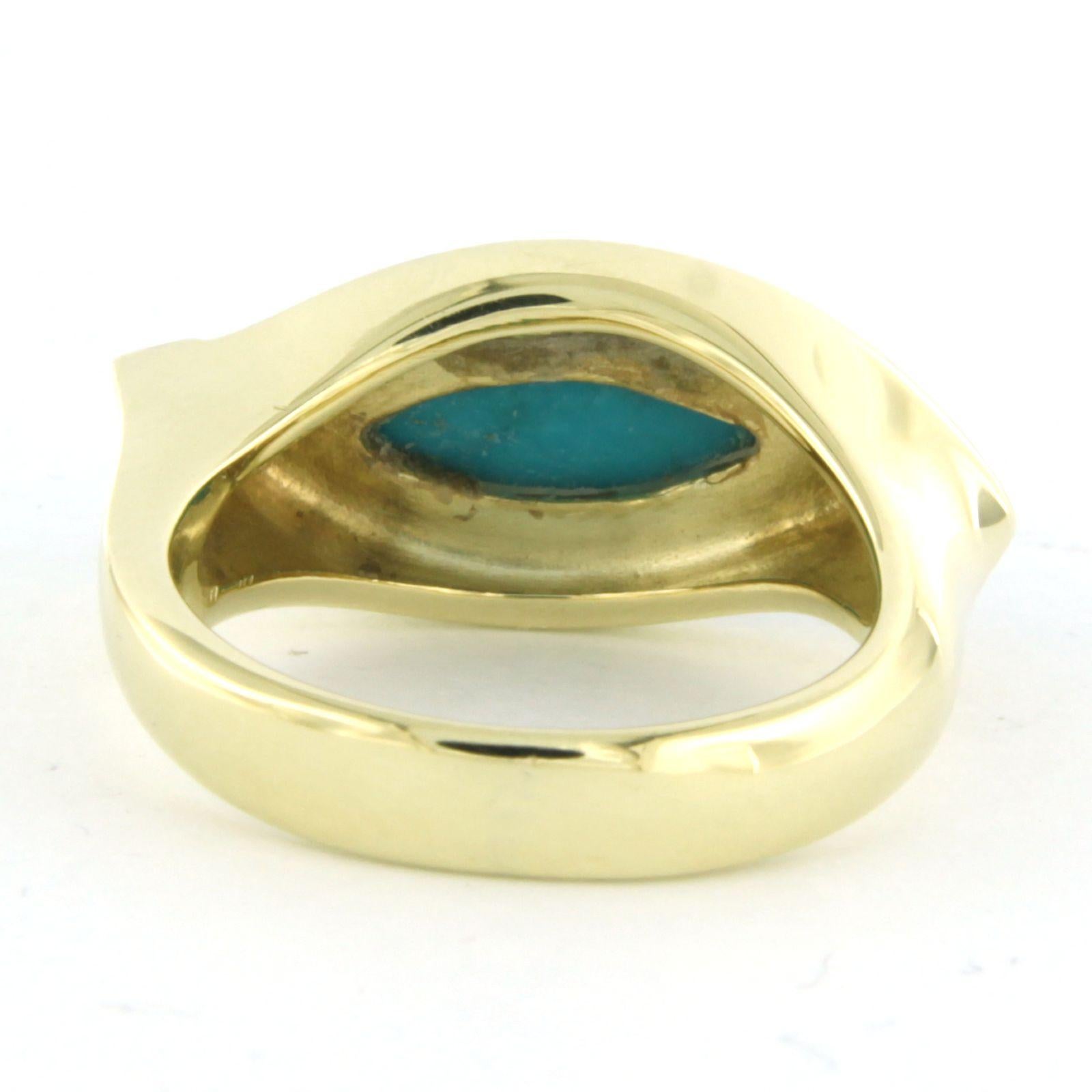 Taille brillant Bague avec turquoise et diamants taille brillant jusqu'à 0,15ct Or 14k 8,6 grammes en vente