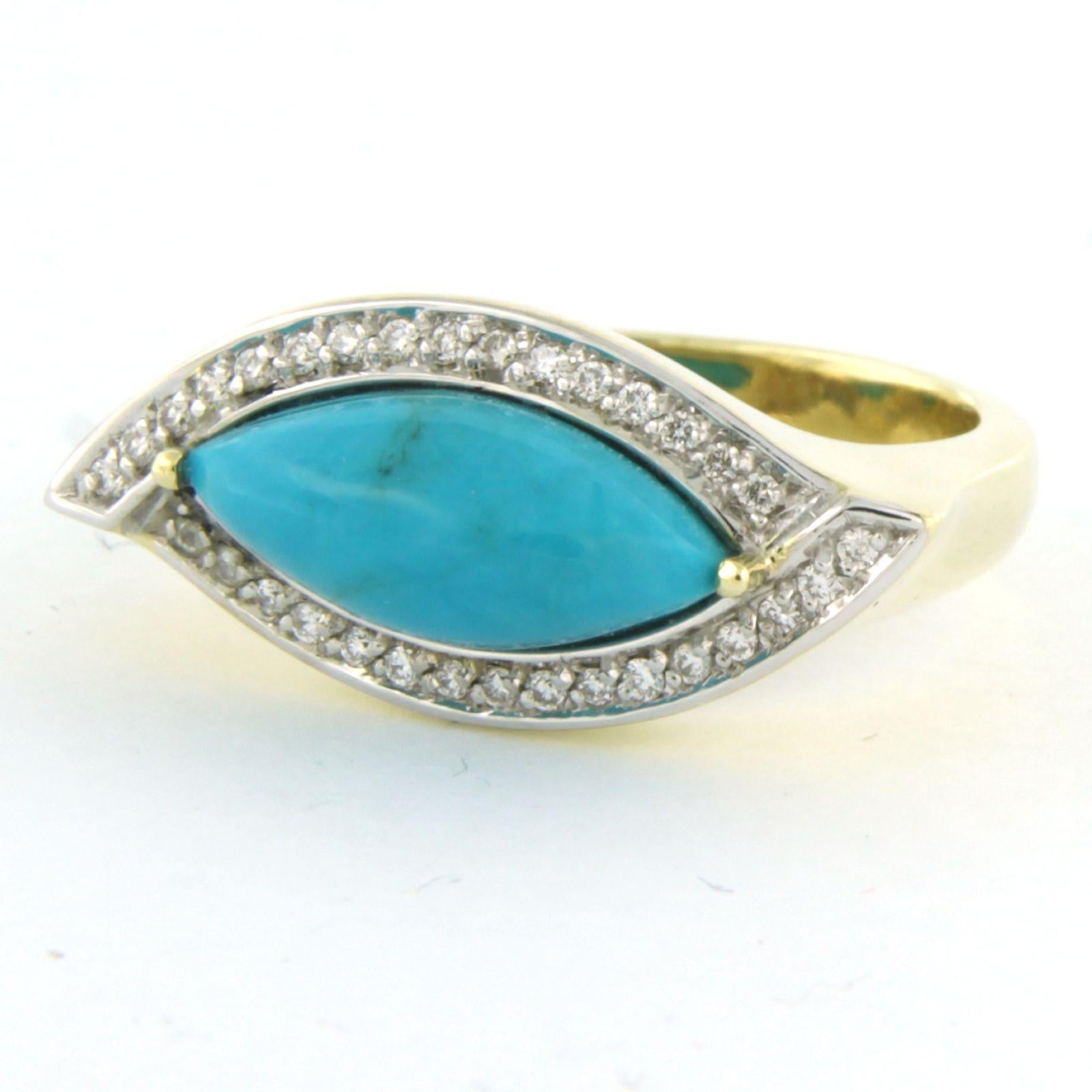 Bague avec turquoise et diamants taille brillant jusqu'à 0,15ct Or 14k 8,6 grammes Excellent état - En vente à The Hague, ZH