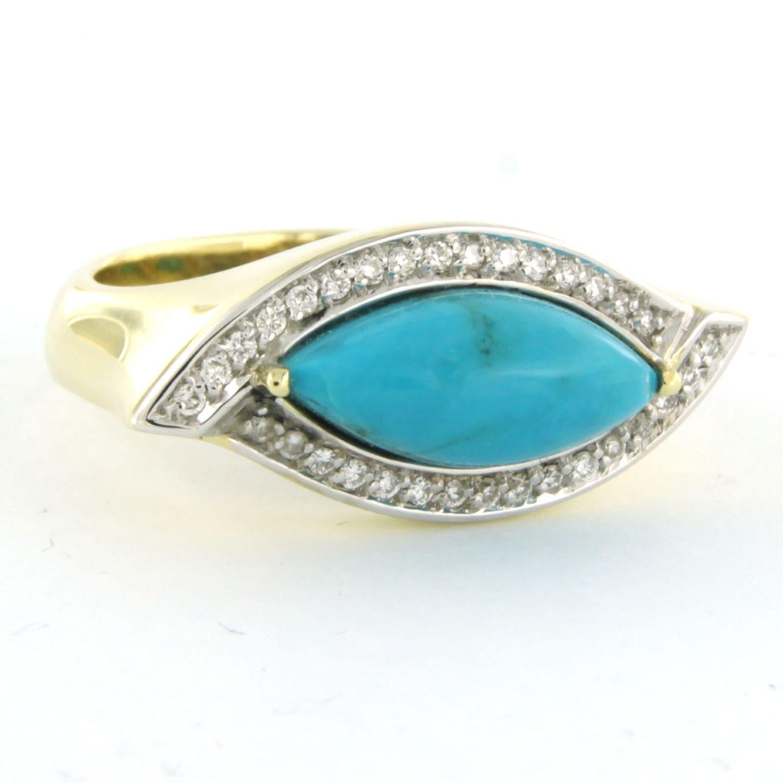 Bague avec turquoise et diamants taille brillant jusqu'à 0,15ct Or 14k 8,6 grammes Pour femmes en vente