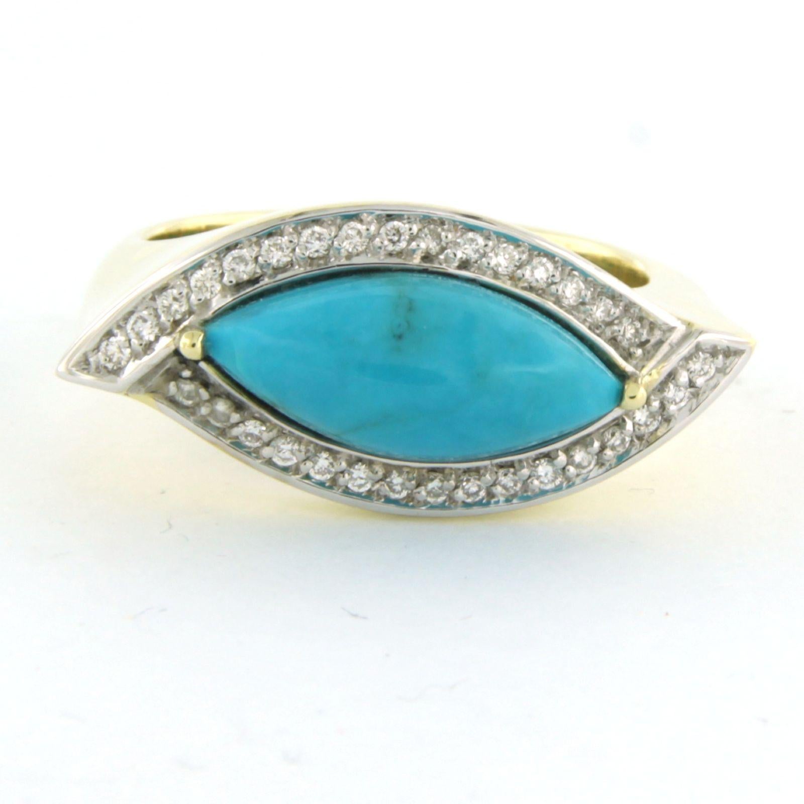 Bague avec turquoise et diamants taille brillant jusqu'à 0,15ct Or 14k 8,6 grammes en vente 1
