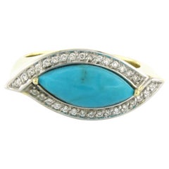 Bague avec turquoise et diamants taille brillant jusqu'à 0,15ct Or 14k 8,6 grammes