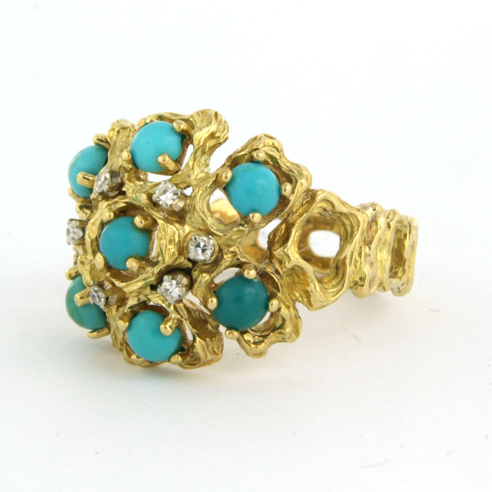 Modern Ring with turquoise and diamond 18k yellow gold For Sale