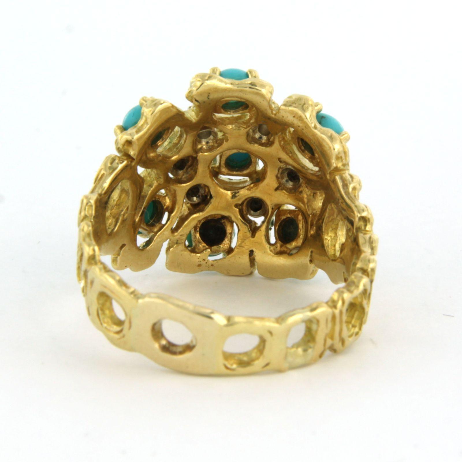 Ring with turquoise and diamond 18k yellow gold In Good Condition For Sale In The Hague, ZH