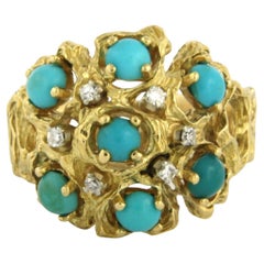 Ring with turquoise and diamond 18k yellow gold