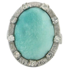 Bague en or blanc 18 carats avec turquoise et diamants taille unique de 0,18 carat