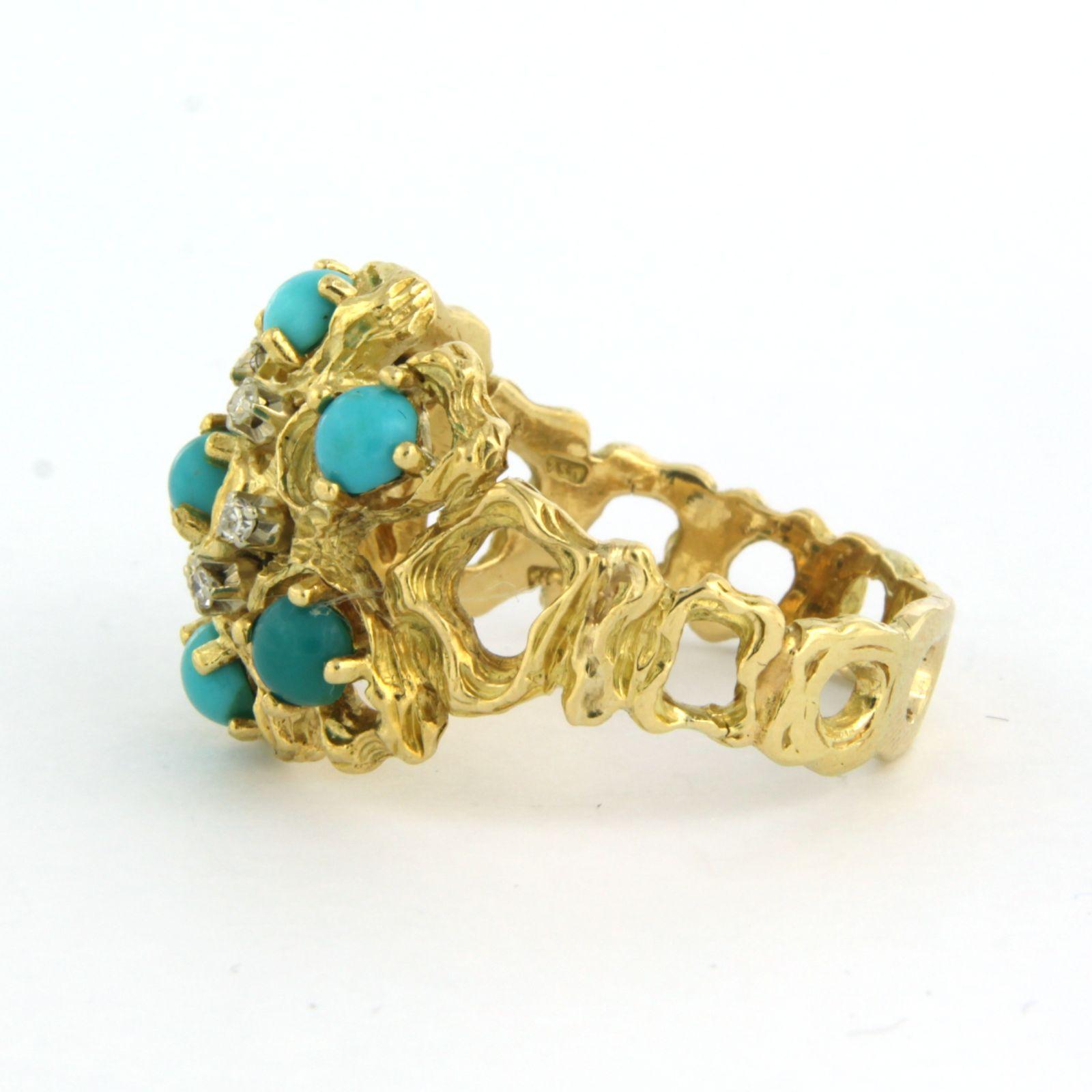 Ring mit Türkis und Diamanten im Einzelschliff bis zu 0,05ct 18k Gold 13,0 Gramm (Moderne) im Angebot