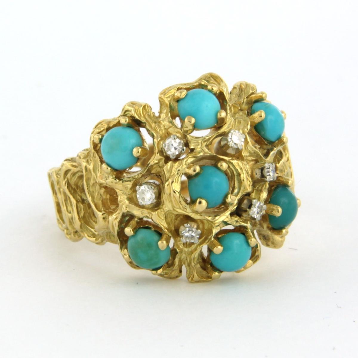 Ring mit Türkis und Diamanten im Einzelschliff bis zu 0,05ct 18k Gold 13,0 Gramm im Angebot 1