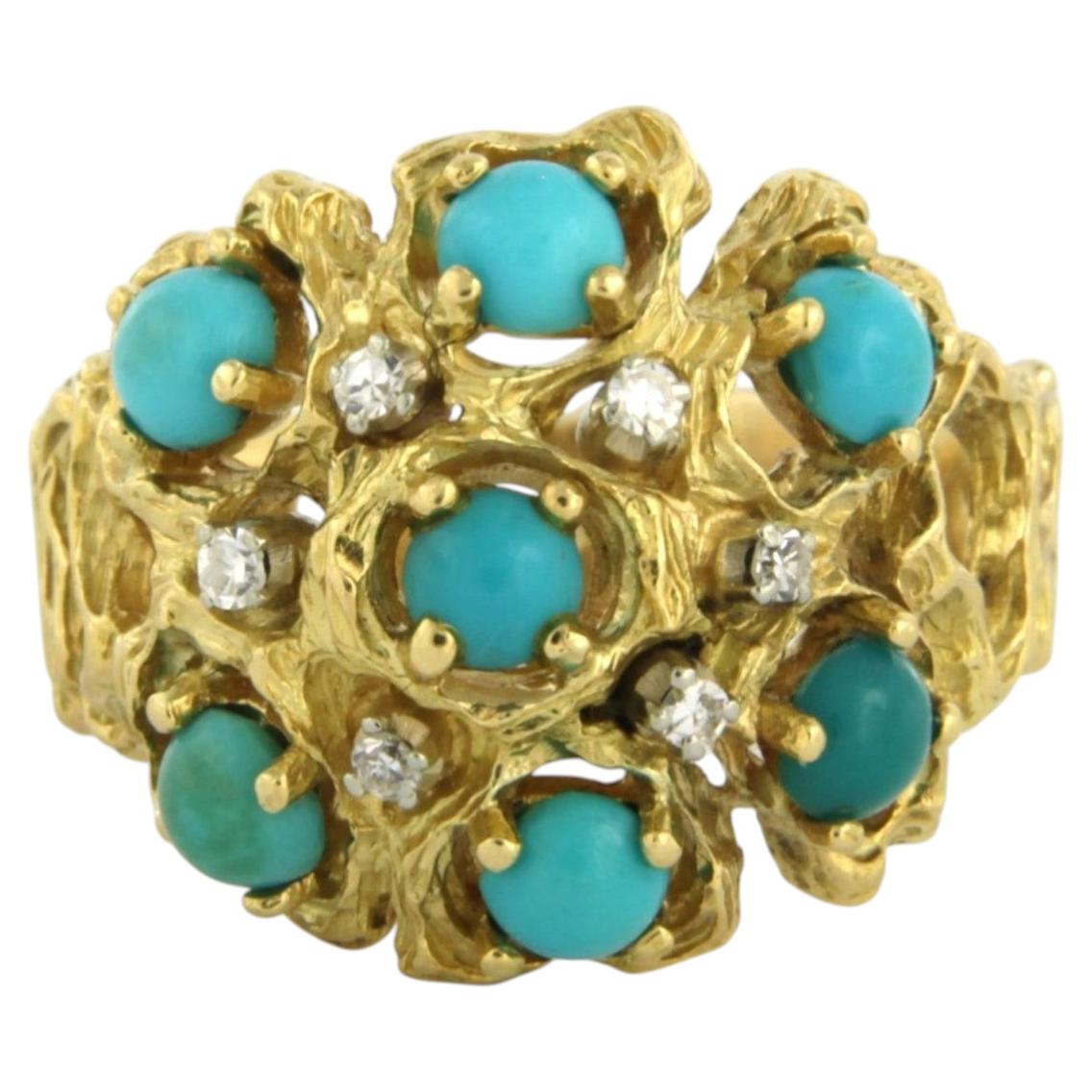 Anillo con turquesa y diamantes talla única de hasta 0,05 ct Oro de 18k 13,0 gramos