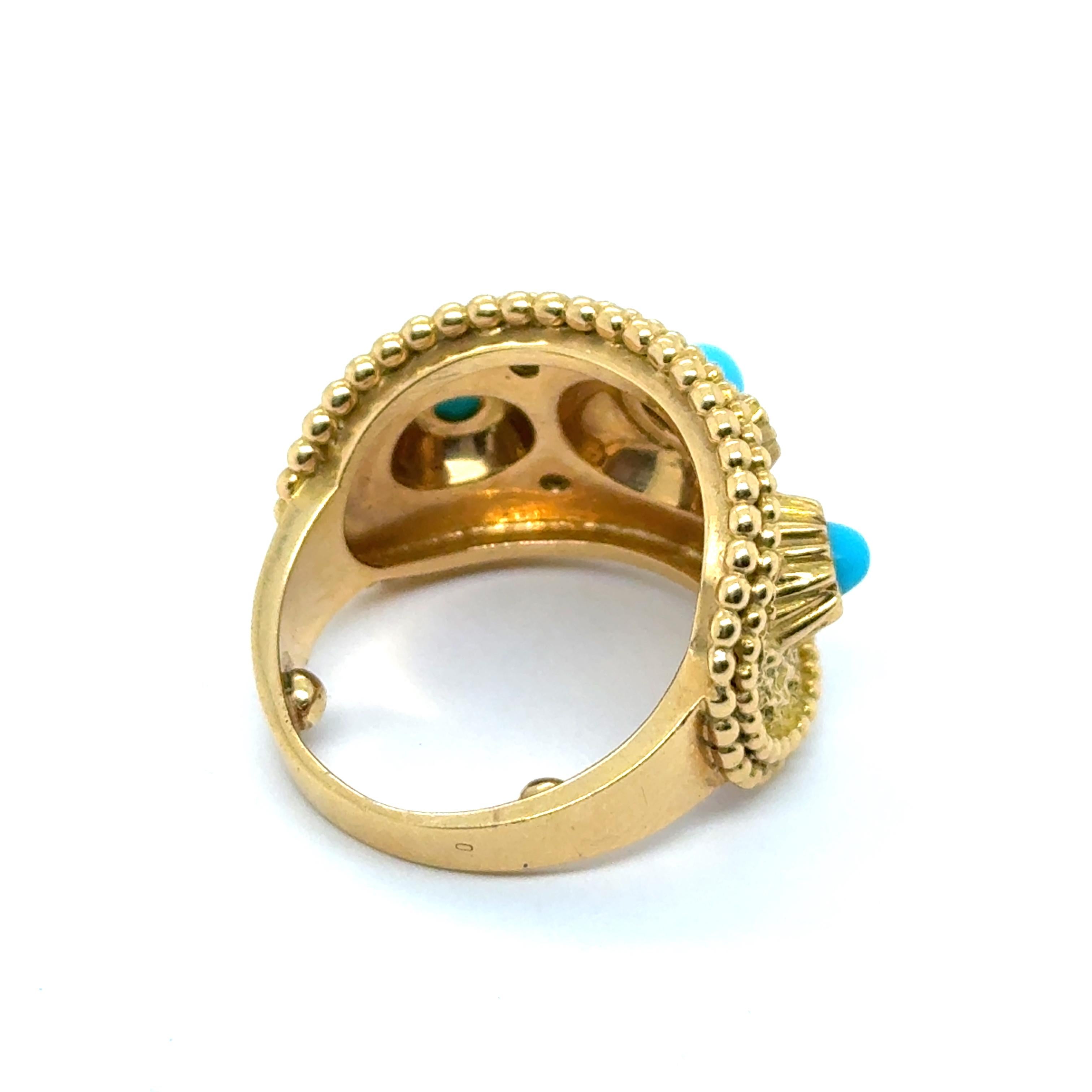 Ring with Turquoise & Diamonds in 18 Karat Yellow Gold by Gübelin For Sale 5