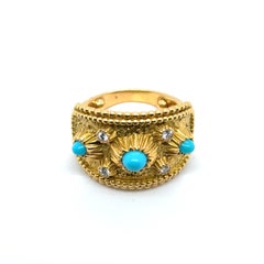 Anillo con Turquesa y Diamantes en Oro Amarillo de 18 Kilates de Gübelin