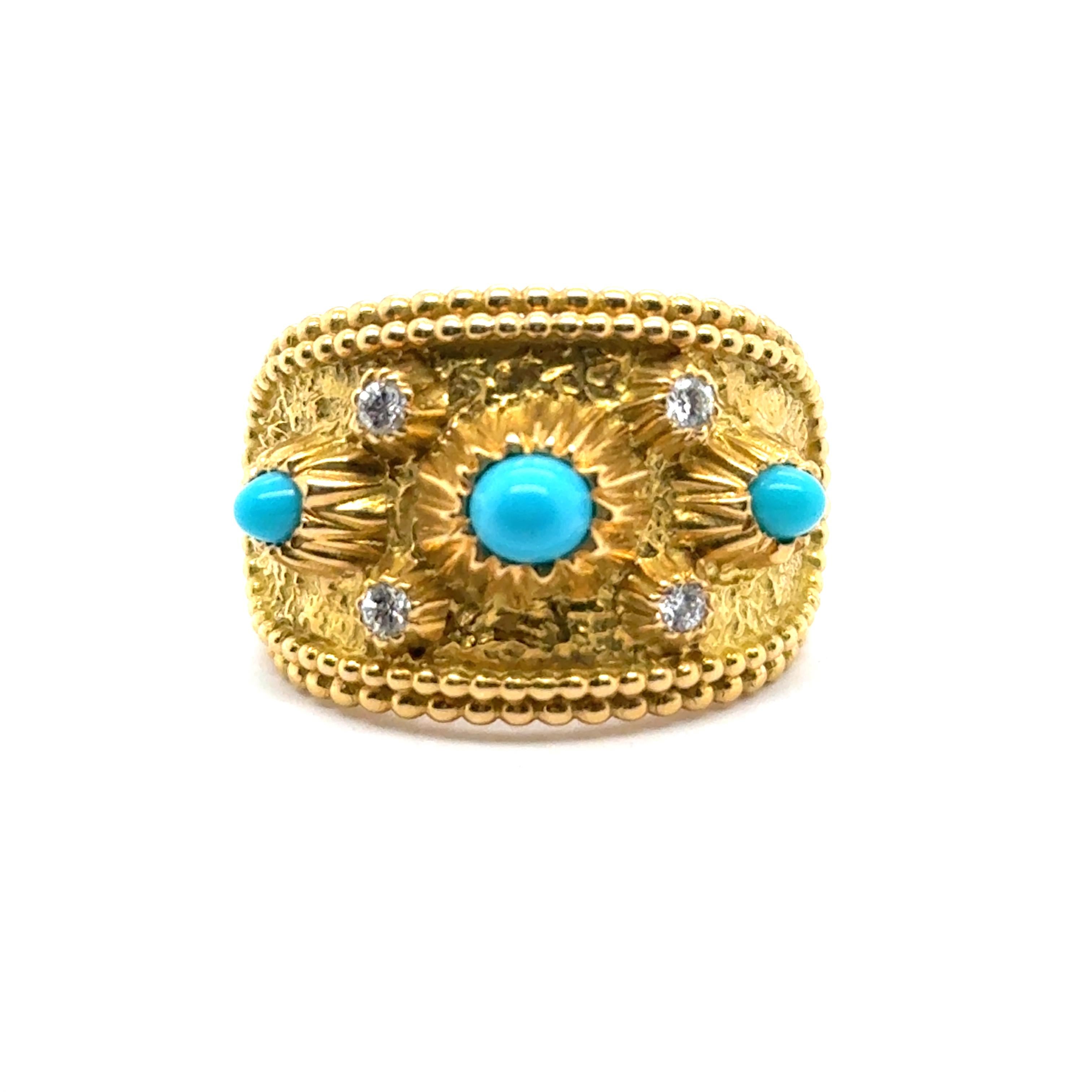 Modern Ring with Turquoise & Diamonds in 18 Karat Yellow Gold by Gübelin For Sale