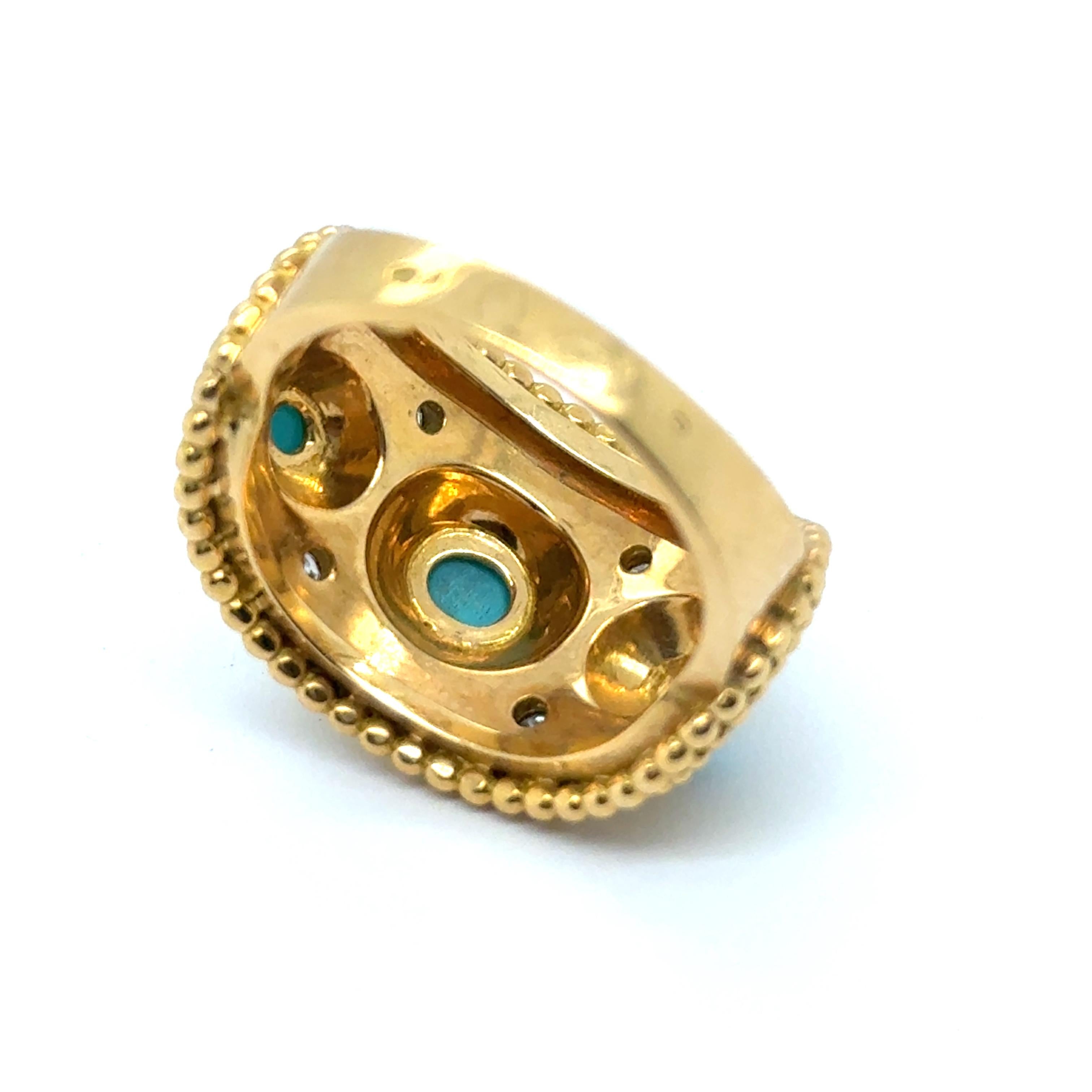 Women's or Men's Ring with Turquoise & Diamonds in 18 Karat Yellow Gold by Gübelin For Sale