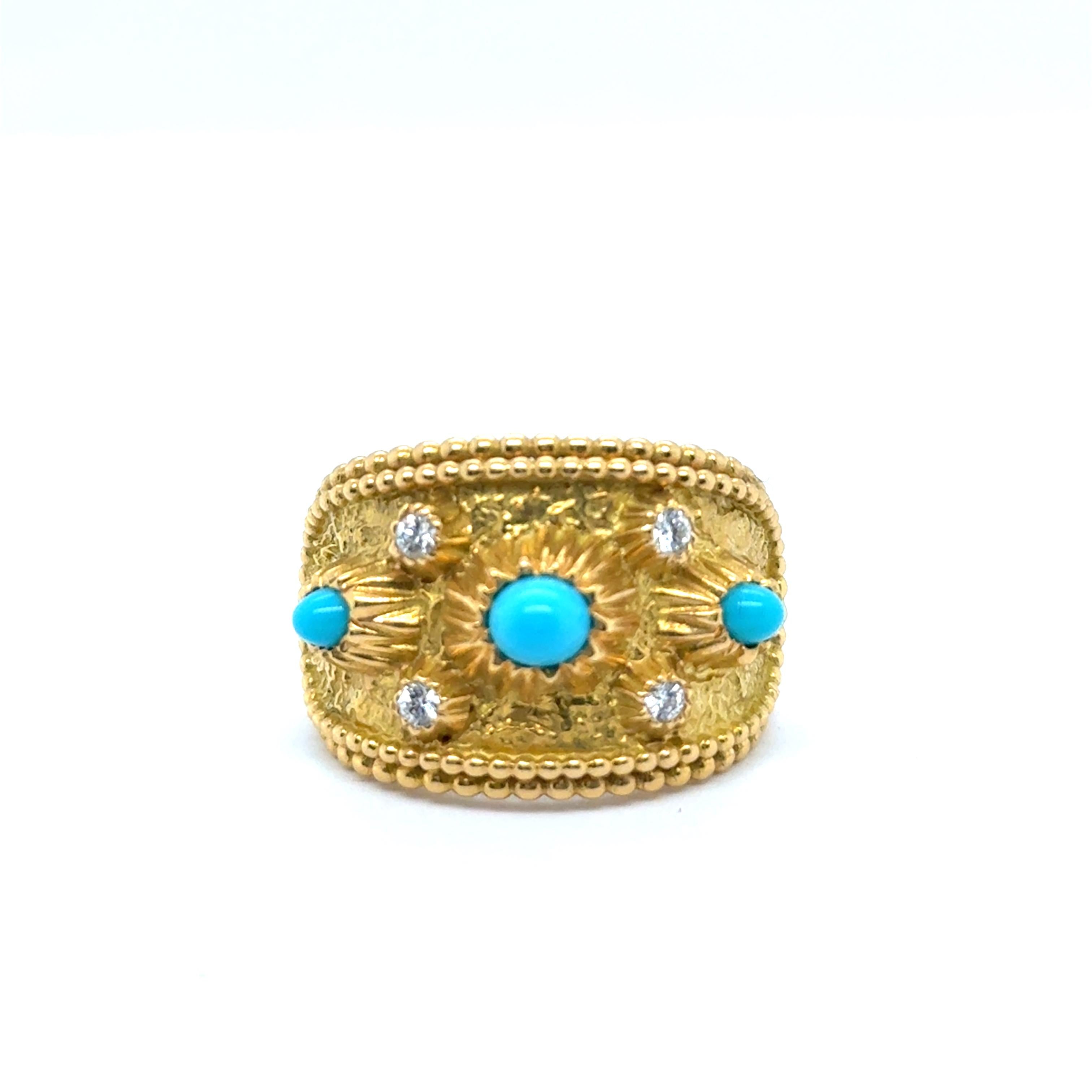 Ring with Turquoise & Diamonds in 18 Karat Yellow Gold by Gübelin For Sale 1