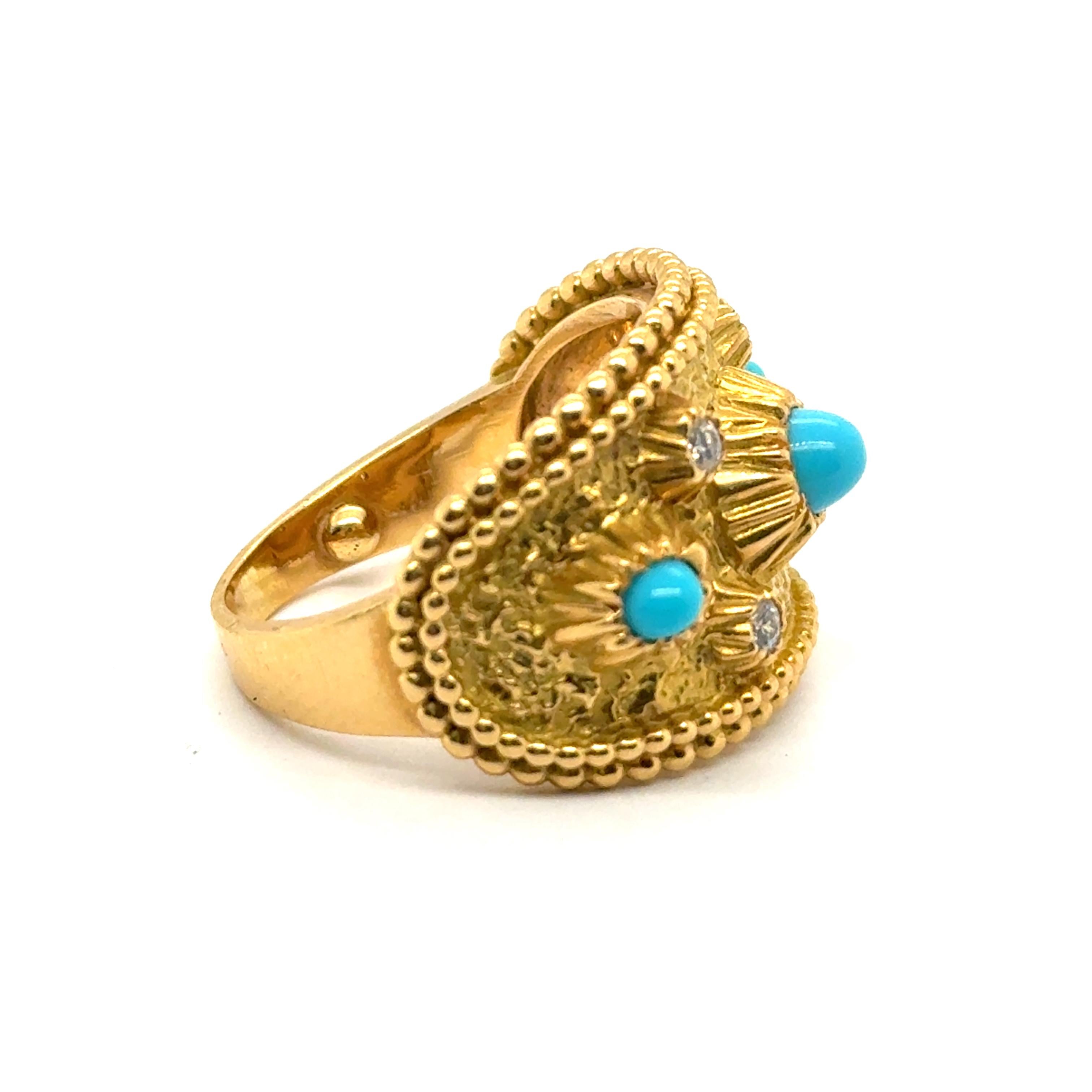 Ring with Turquoise & Diamonds in 18 Karat Yellow Gold by Gübelin For Sale 3