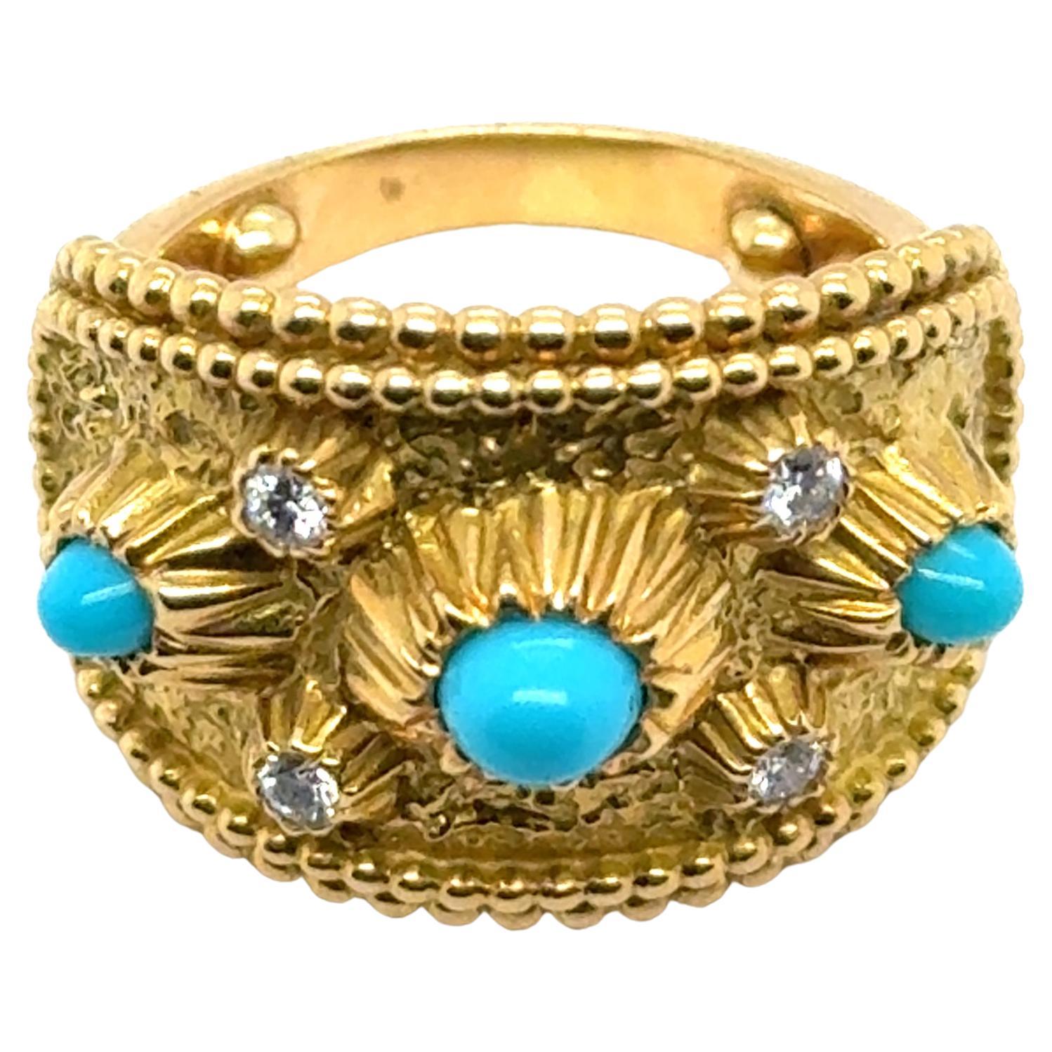 Ring with Turquoise & Diamonds in 18 Karat Yellow Gold by Gübelin
