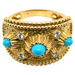 Anillo con Turquesa y Diamantes en Oro Amarillo de 18 Kilates de Gübelin