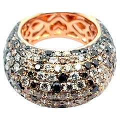 Ring with White, Black and Champange Diamonds in 18 Karat Red Gold