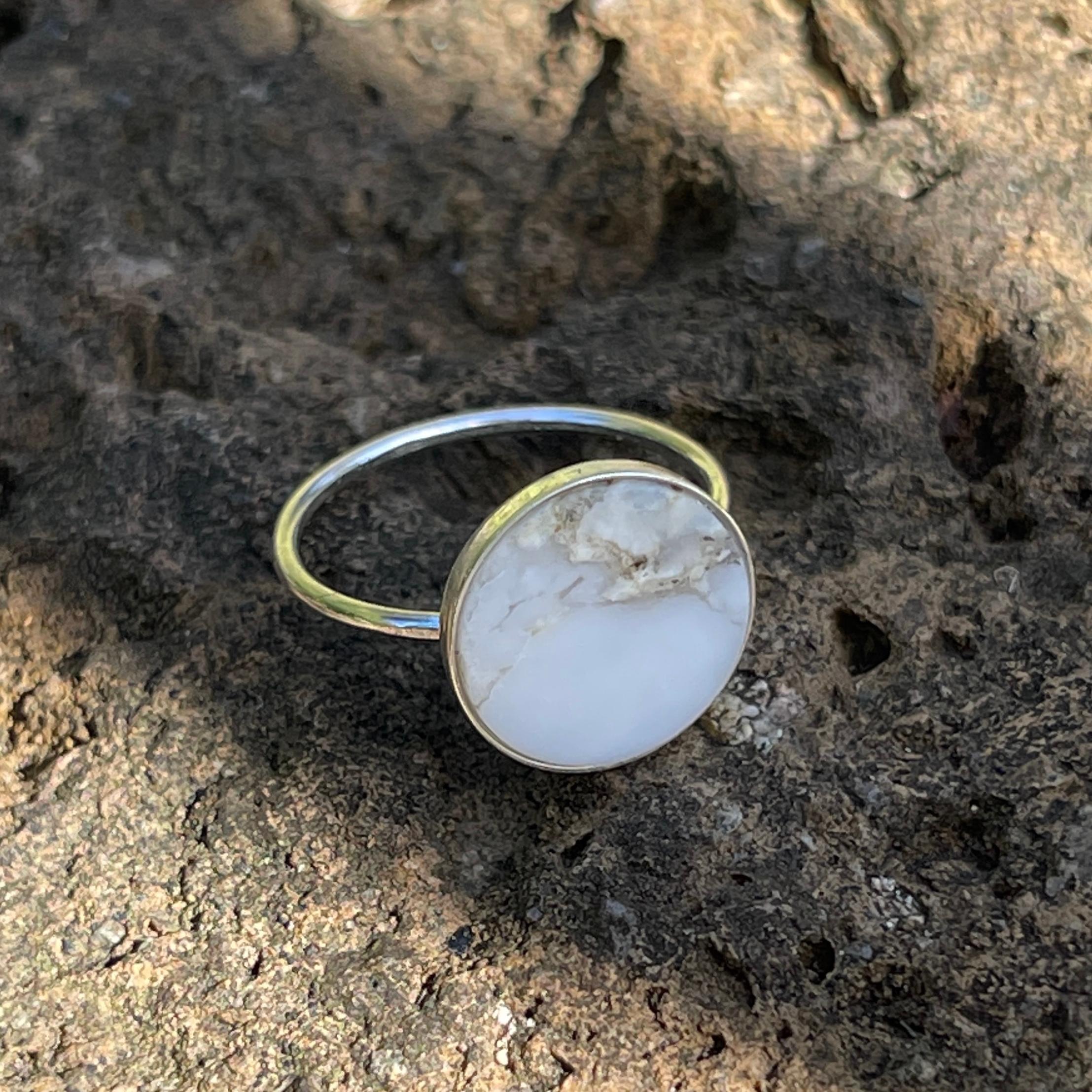 Contemporary Ring with white opal sterling silver size 5.5 For Sale