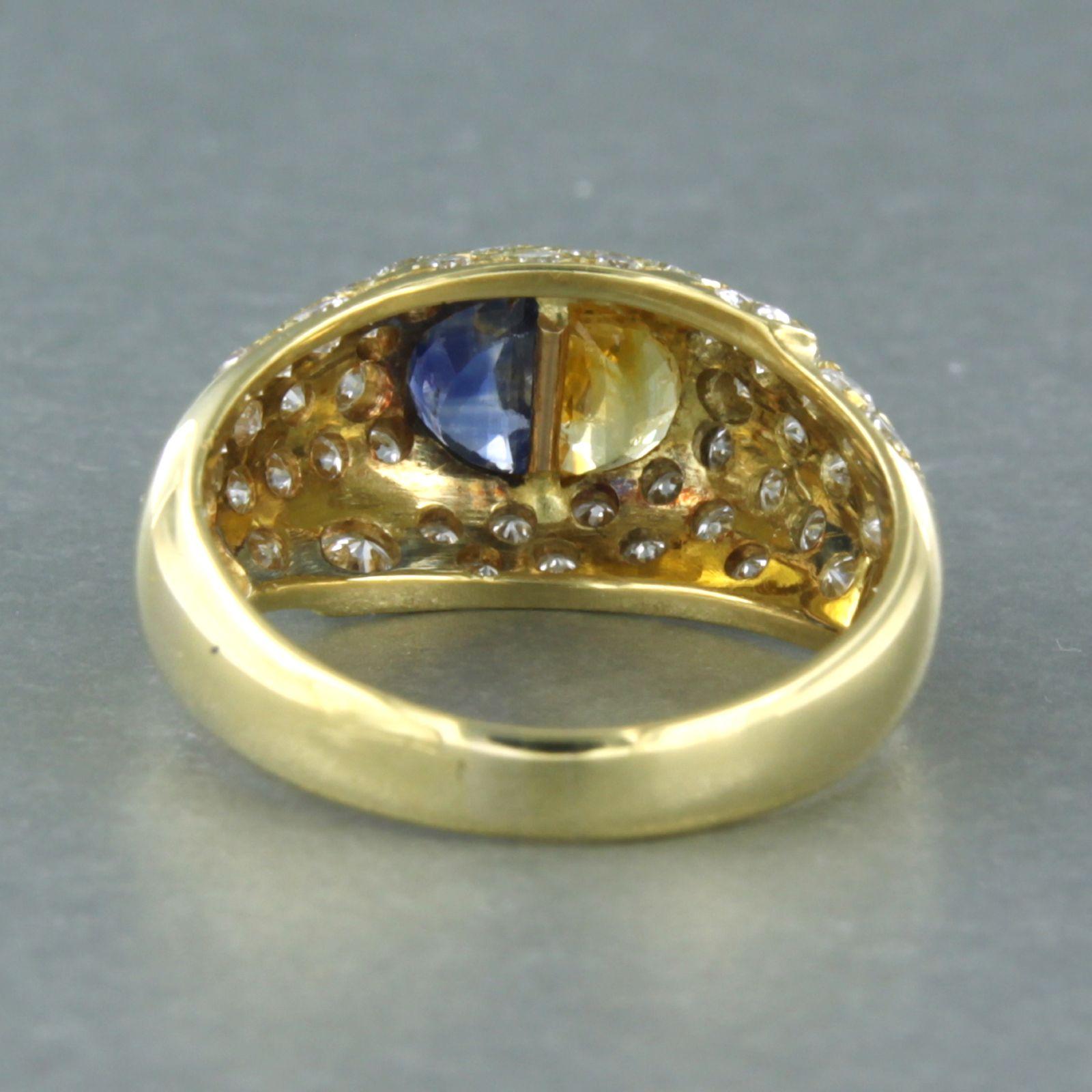 Moderne Bague avec saphir jaune et bleu et diamant taille brillant 1,50ct or 18k en vente