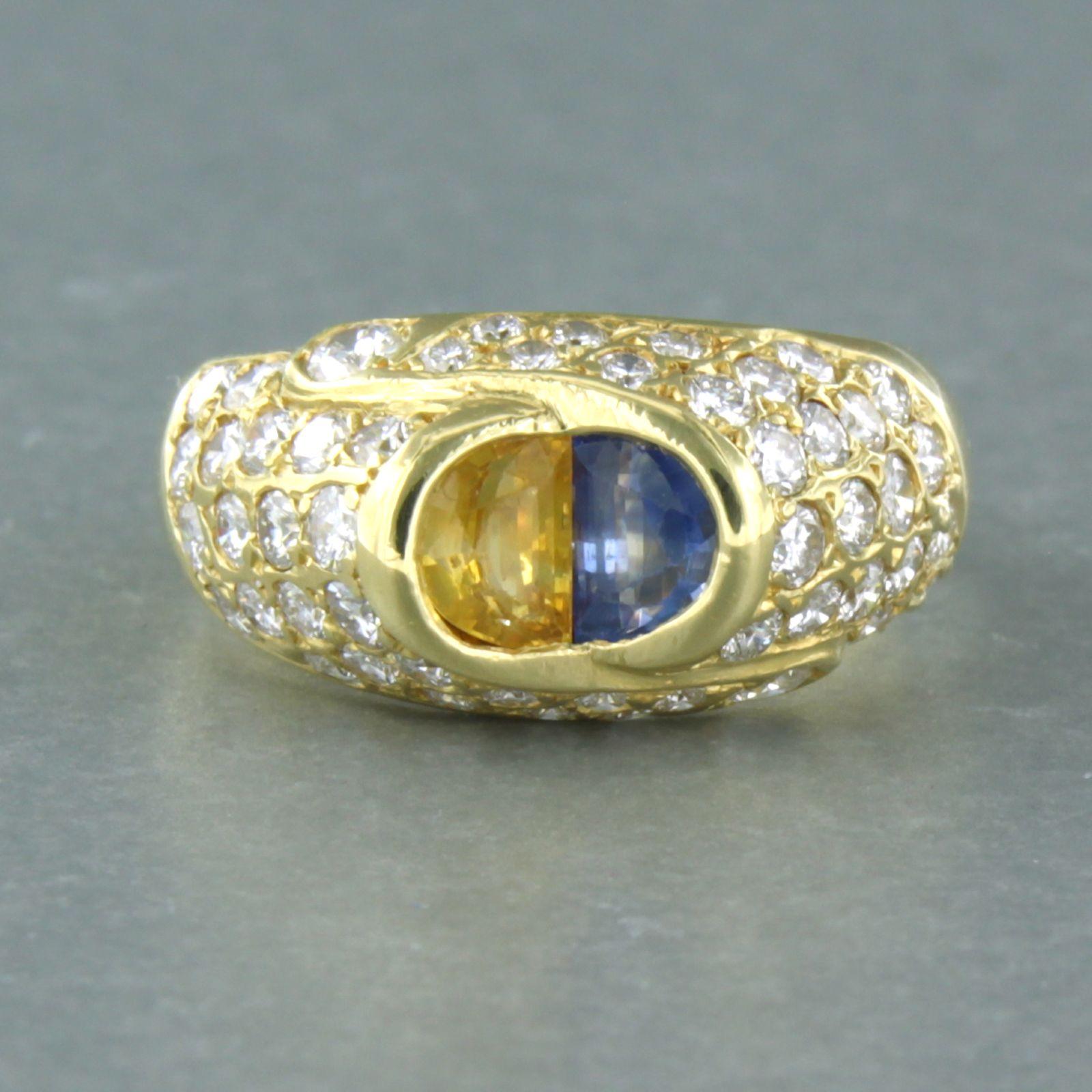 Bague avec saphir jaune et bleu et diamant taille brillant 1,50ct or 18k en vente 2