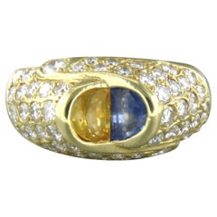 Ring mit gelbem und blauem Saphir und Diamanten im Brillantschliff 1,50 Karat 18k Gold